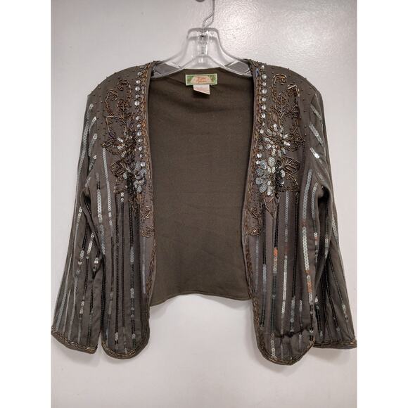 VNT Beaded Sequins Bolero Shrug Sz M Brown Sparkle Wedding Party Elegant Regency - Picture 5 of 16